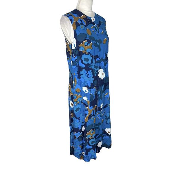 Marimekko Eline Shift Midi Dress Sleeveless Blue White Floral Size 38 - Picture 3 of 9